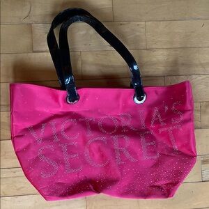 Victoria's Secret Fuchsia Tote with Black Handles